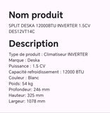 Split DESKA 12000BTU INVERTER 1.5CV DES12VT14C