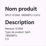 SPLIT ICONA 18000BTU 2.5CV