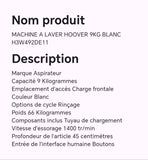MACHINE A LAVER HOOVER 9KG BLANC H3W492DE11