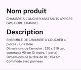 CHAMBRE A COUCHER 6BATTANTS 4PIECES GRIS DORE CHANNEL