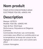 Four ASTECH encastrable 60X60 électrique FO613EL-60NOG-MA