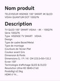 TELEVISEUR HISENSE 100" SMART 4K QLED VIDAA QUANTUM DOT 100Q7N