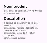 CHAMBRE A COUCHER 6BATTANTS 4PIECES BLEU ALPINA SKY