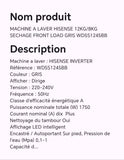 MACHINE A LAVER HISENSE 12KG/8KG SECHAGE FRONT LOAD GRIS WD5S1245BB