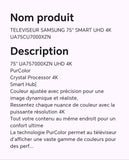TELEVISEUR SAMSUNG 75" SMART UHD 4K UA75CU7000XZN