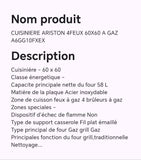 CUISINIERE ARISTON 4FEUX 60X60 A GAZ A6GG10FXEX