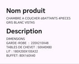 CHAMBRE A COUCHER 6BATTANTS 4PIECES GRIS BLANC VISTAS