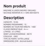 MACHINE A LAVER ENDURO 10KG/6KG SECHAGE INVERTER A+++ GRIS WD1060T3