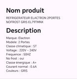 REFRIGERATEUR 2portes NOFROST gris EL79TMNX