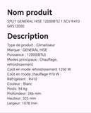 SPLIT GENERAL HISE 12000BTU 1.5CV R410 GHS12000