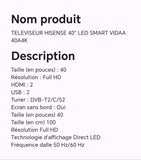 TELEVISEUR HISENSE 40" LED SMART VIDDA 40A4K