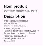 SPLIT NEXON 12000BTU 1.5CV GAZ410