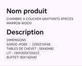 CHAMBRE A COUCHER 6BATTANTS 4PIECES  MARRON WOOD