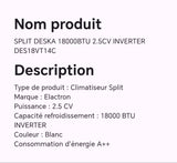 SPLIT DESKA 18000BTU 2.5CV INVERTER DES18VT14C
