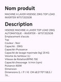 MACHINE A LAVER HISENSE 20KG TOP LOAD INVERTER WT5T2025DB