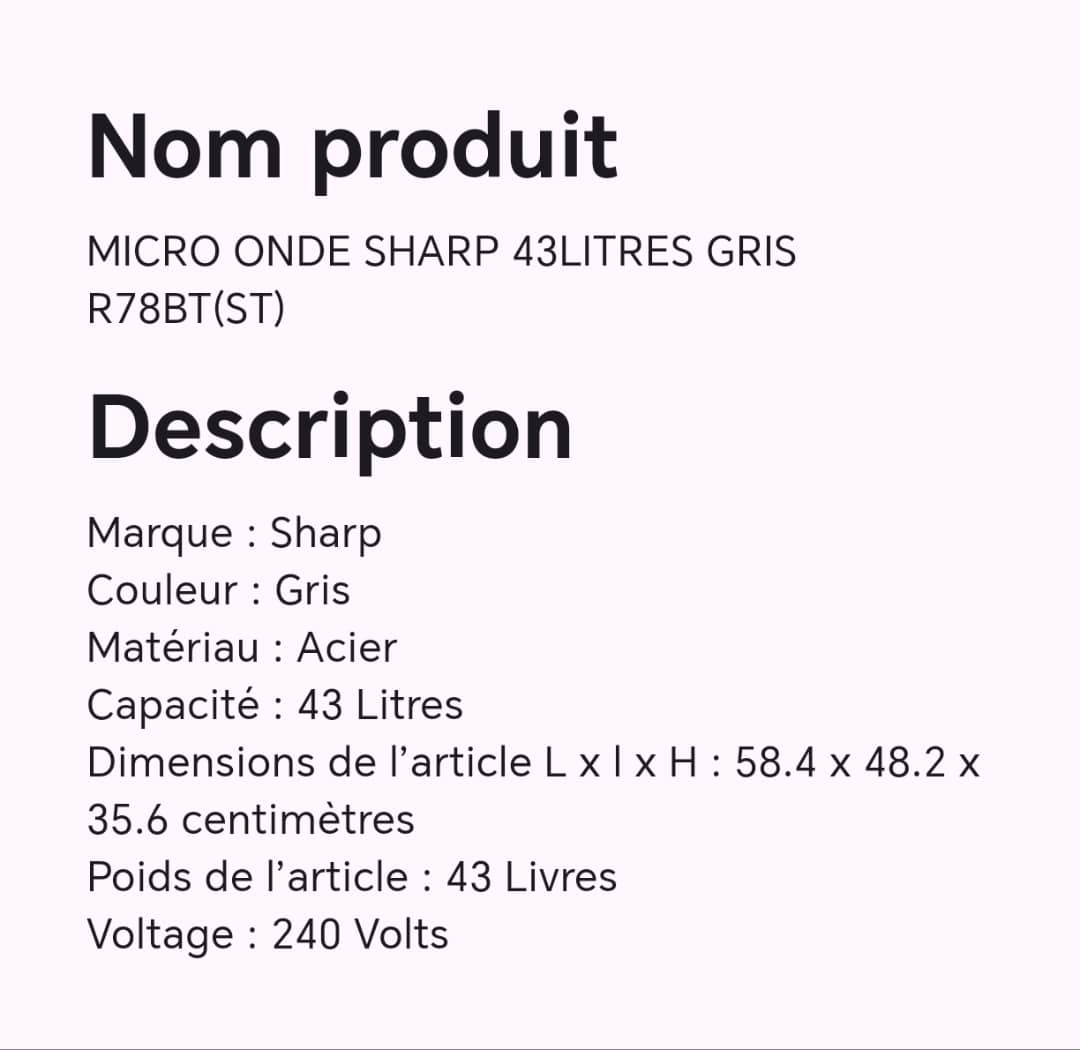 Micro onde SHARP 43litres gris