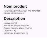 MACHINE A LAVER ASTECH 7KG INVERTER GRIS MLV70BN7INVLCD