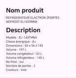 Réfrigérateur elactron 2portes NOFROST EL143TMNX
