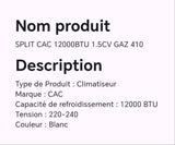 SPLIT CAC 12000BTU 1.5CV GAZ 410