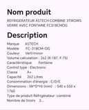 Réfrigérateur ASTECH combine 3tiroirs verre avec fontaine FC318CMOG