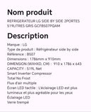 REFRIGERATEUR LG SIDE BY SIDE 2portes 519 LITRES GRIS GCFB507PQAM