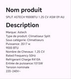 SPLIT ASTECH 9000BTU 1.25 CV ASW 09 AU