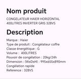 CONGELATEUR HAIER HORIZONTAL 400LITRES INVERTER GRIS 328VS