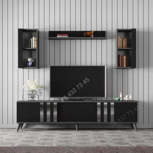 Meuble TV Noir Avec Bandes Argentées - 1m80