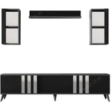 Meuble TV Noir Avec Bandes Argentées - 1m80