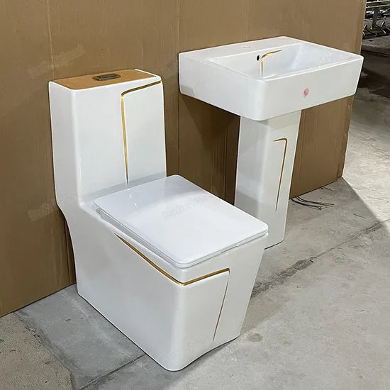 Ensemble Lavabo Moderne + Chaise Anglaise Ergonomique  - Blanc Doré