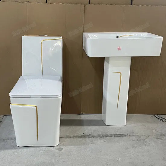 Ensemble Lavabo Moderne + Chaise Anglaise Ergonomique  - Blanc Doré