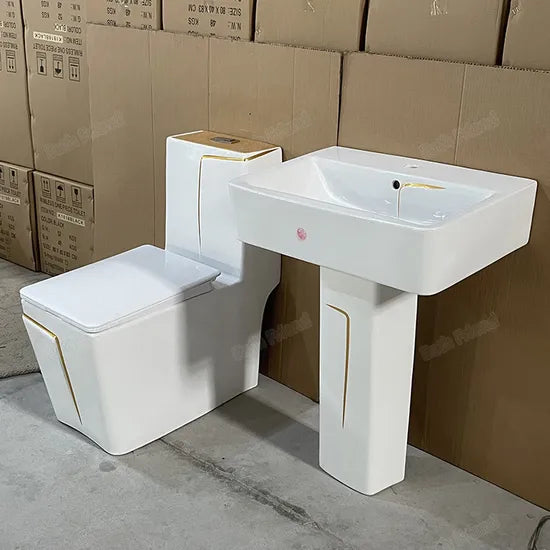 Ensemble Lavabo Moderne + Chaise Anglaise Ergonomique  - Blanc Doré