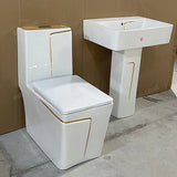 Ensemble Lavabo Moderne + Chaise Anglaise Ergonomique  - Blanc Doré