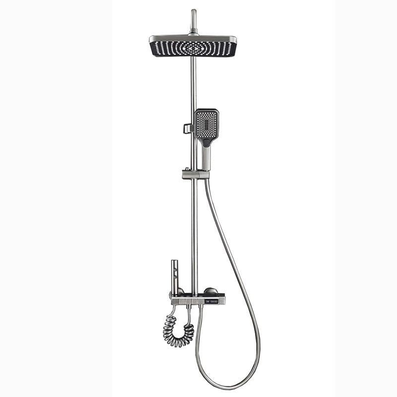 Colonne de douche Gris avec robinetterie murale à affichage numérique LED, mitigeur effet pluie, ensemble de douche 4 jets avec pommeau de douche effet pluie de 30 cm, douchette à main 3 jets et bidet intégré.