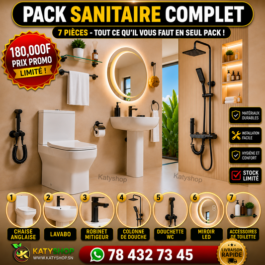Pack Sanitaire complet - 7 Pièces: Tout ce qu'il vous faut en un seul Pack - Equipement Salle de Bain