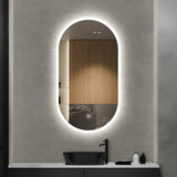 Miroir de salle de bain ovale à LED de 81 x 60 cm avec éclairage frontal, mémoire intelligente, 3 couleurs de luminosité réglable, antibuée. Miroir de courtoisie ovale lumineux de 80 cm pour salle de bain, fixation murale horizontale ou verticale.