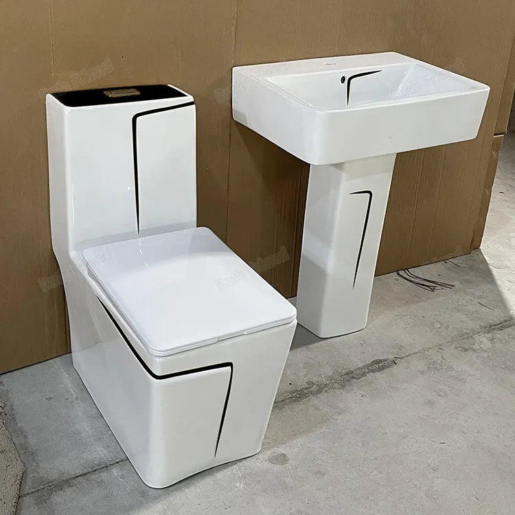 Ensemble Lavabo Moderne + Chaise Anglaise Ergonomique  - Noir et Blanc