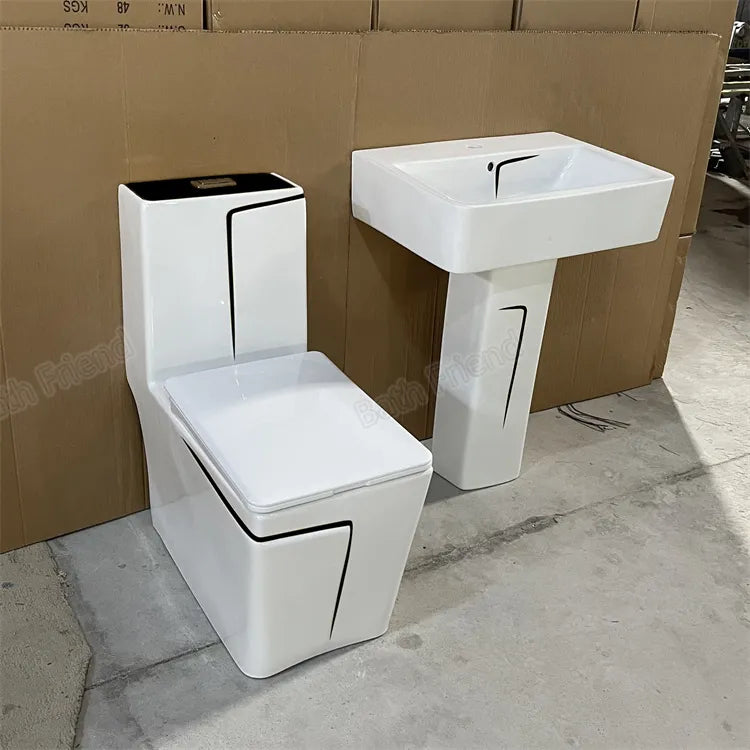 Ensemble Lavabo Moderne + Chaise Anglaise Ergonomique  - Noir et Blanc