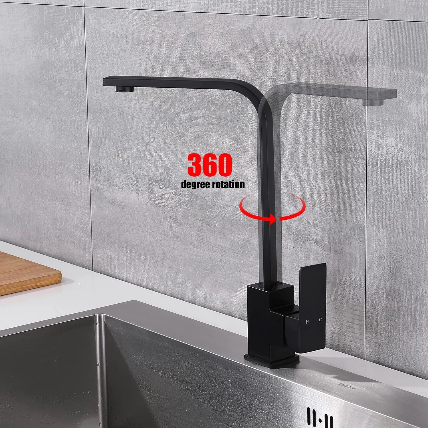 Robinet de cuisine à poser, mitigeur pivotant en acier inoxydable pour évier de cuisine - Robinet Noir