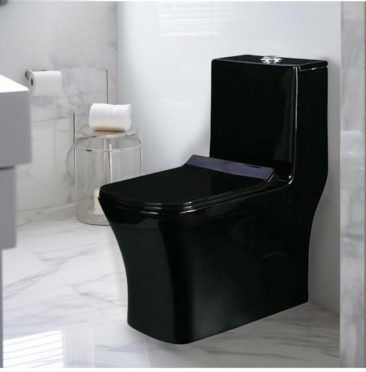 Chaise Anglaise Siège de toilette monobloc Square MAX en céramique noire