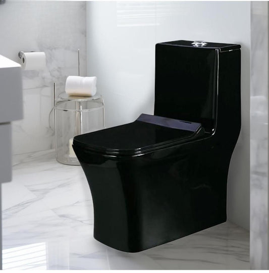 Chaise Anglaise Siège de toilette monobloc Square MAX en céramique noire