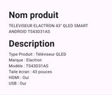 Téléviseur Elactron 43" Qled Smart Android