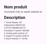 Téléviseur Torl 65" Smart Android 4k