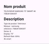 Téléviseur Samsung 75" Smart
