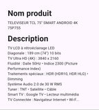 Téléviseur TLC 75" Smart Android