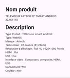 Téléviseur Astech 32" Smart Android