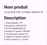 Téléviseur Torl 75" Smart Android