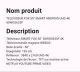 Téléviseur Fox 50" Smart Android