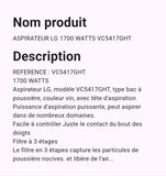 Aspirateur LG 1700 Watts