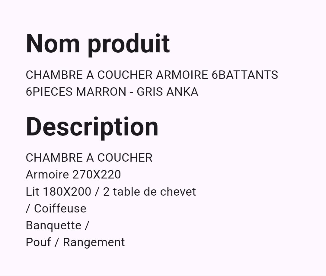 Chambre A coucher amoire 6 Battants 6 Pièces Marron Gris